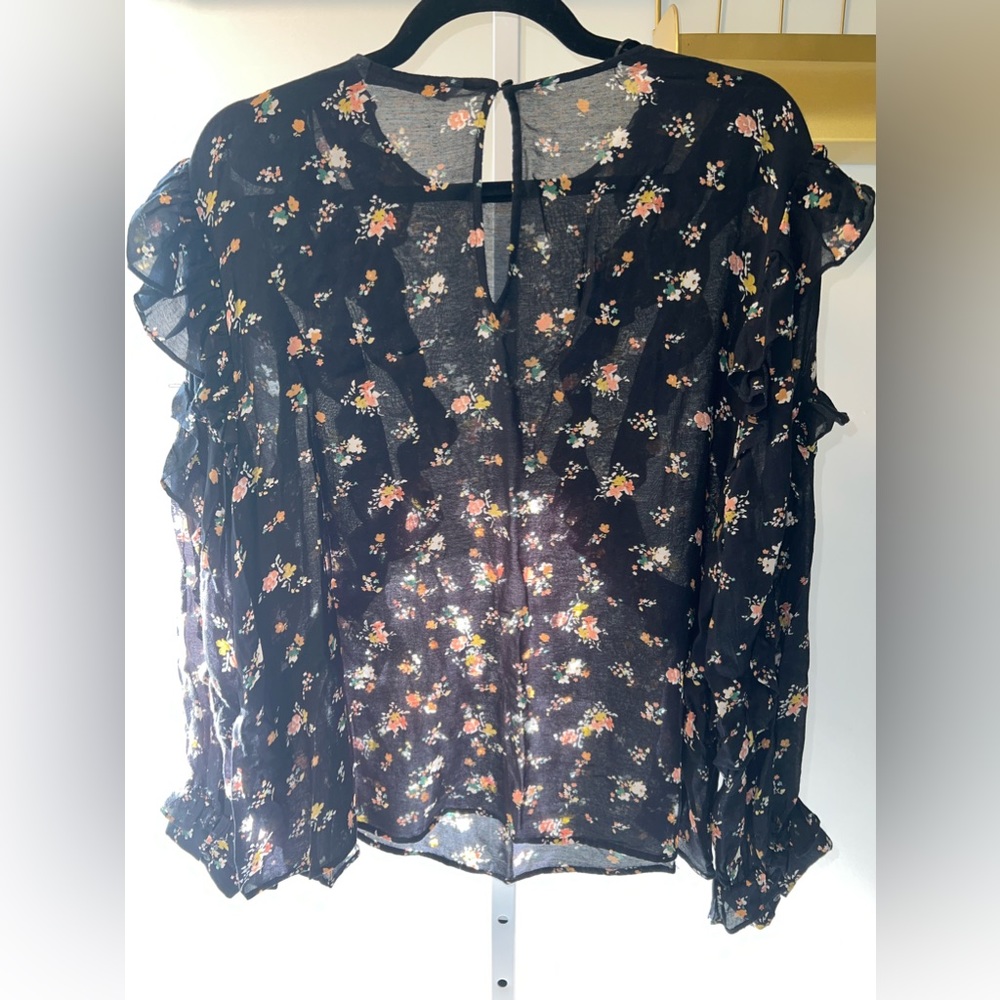 Zara Large Black Floral Ruffle Detail Long Sleeve Top - Picture 2 of 11